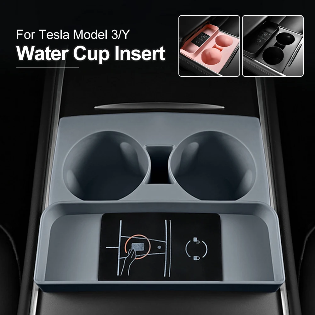 

For Tesla Model 3/Y 2021 2022 2023 Cup Holder Insert Center Console Silicone Water Cup Limiter Slot Anti-Slip Water Cup Holder