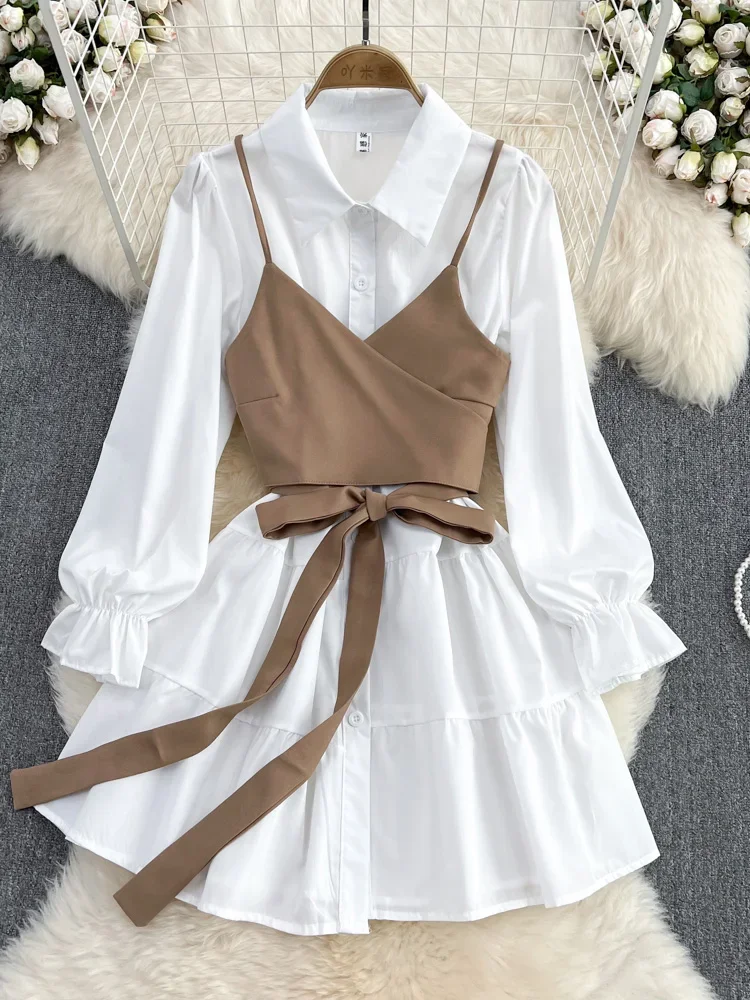 Spring Autumn New Fashion Casual Suit Female Korean Loose White Shirt Dress Slim Vest Dress Two-piece Set GD786 
Spring Autumn New Fashion Casual Suit Female Korean Loose White Shirt Dress Slim Vest Dress Two-piece Set GD786