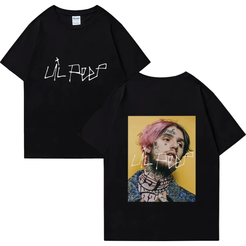 

Rapper Lil Peep Photo print T shirt Men Women ' s Summer Cotton short sleeve clothes High Quality Street Hip Hop Oversized Tees