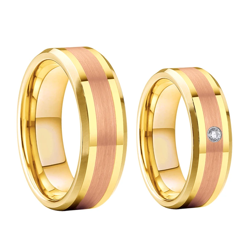 

6mm Tungsten Ring 18k Rose Gold Plated Couple Wedding Bands Love Alliance Fashion Titanium Steel Jewelry for Men and Women