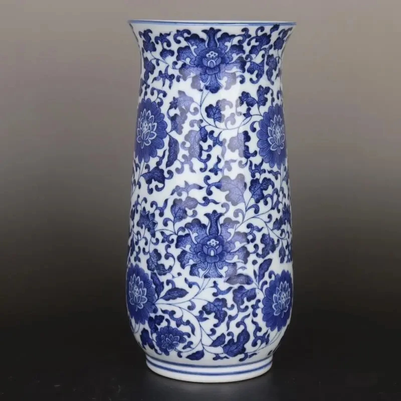 

Chinese Blue and White Porcelain Qing Qianlong Lotus Pattern Vase 7.9 inch