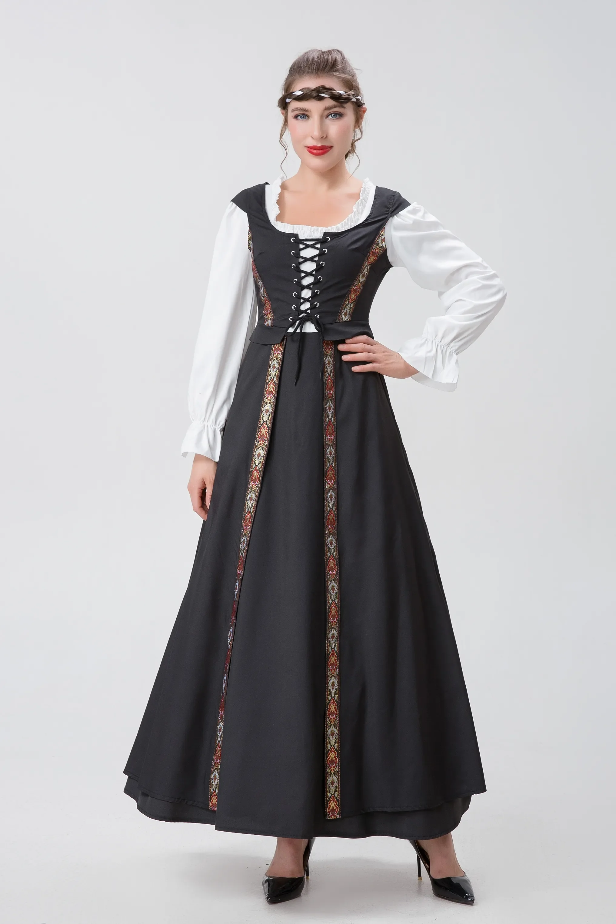 Women Medieval Irish Halloween Costume Renaissance Gothic Long Dress Stage Performance Elegant Princress Fancy Dress 
Women Medieval Irish Halloween Costume Renaissance Gothic Long Dress Stage Performance Elegant Princress Fancy Dress
