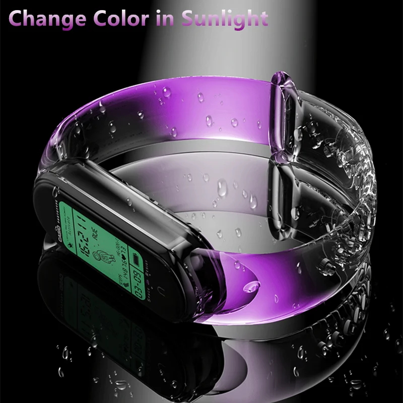 

New Design Resin Watchband for Xiaomi Mi Band 7 6 5 4 3 Change Color in Sunlight Sport Bracelet Strap for Miband 4 5 6 7 Correa
