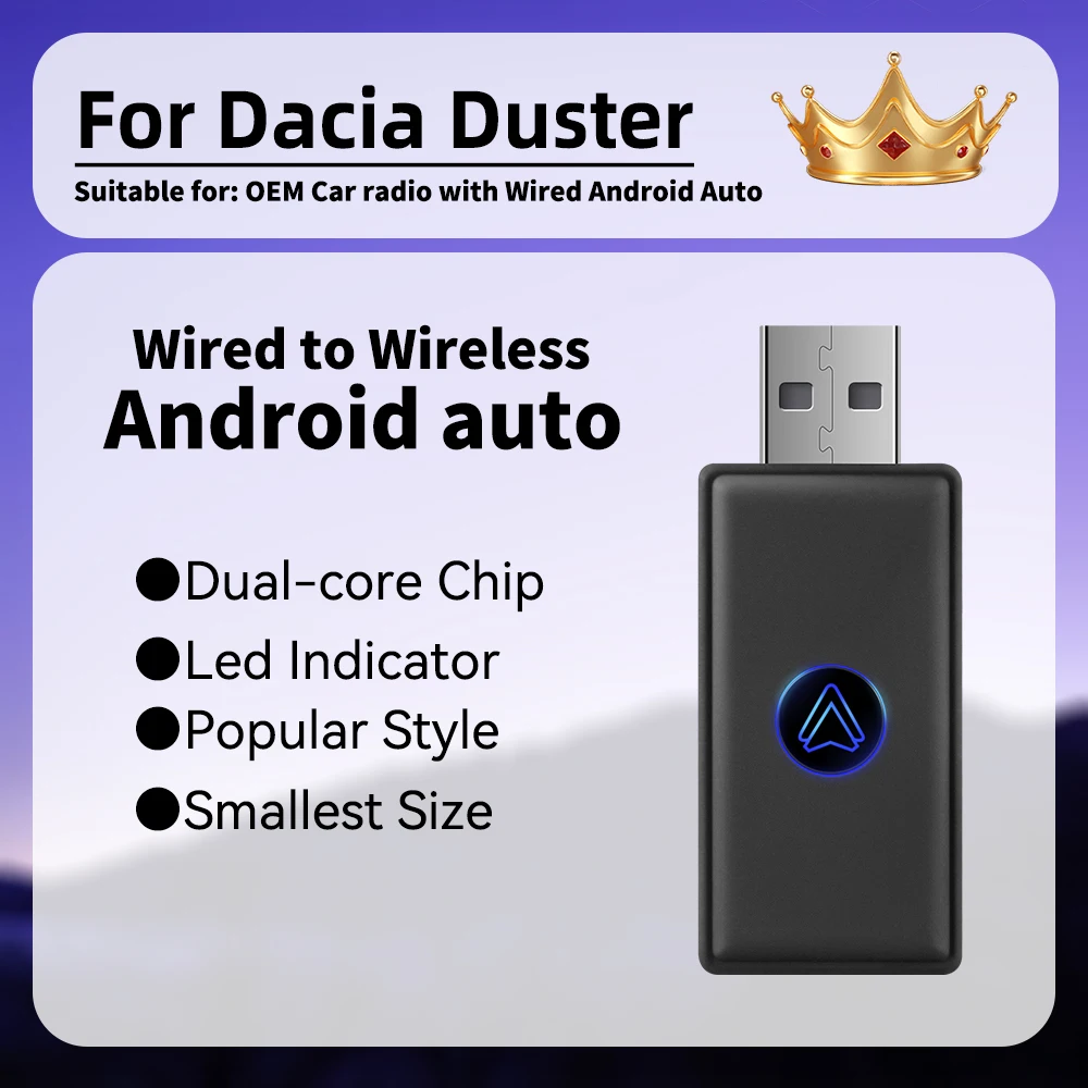 

Newest Mini Smart AI Box Android Auto Wireless Adapter for Dacia Duster Car OEM Wired Android Auto to Wireless USB Type-C Dongle