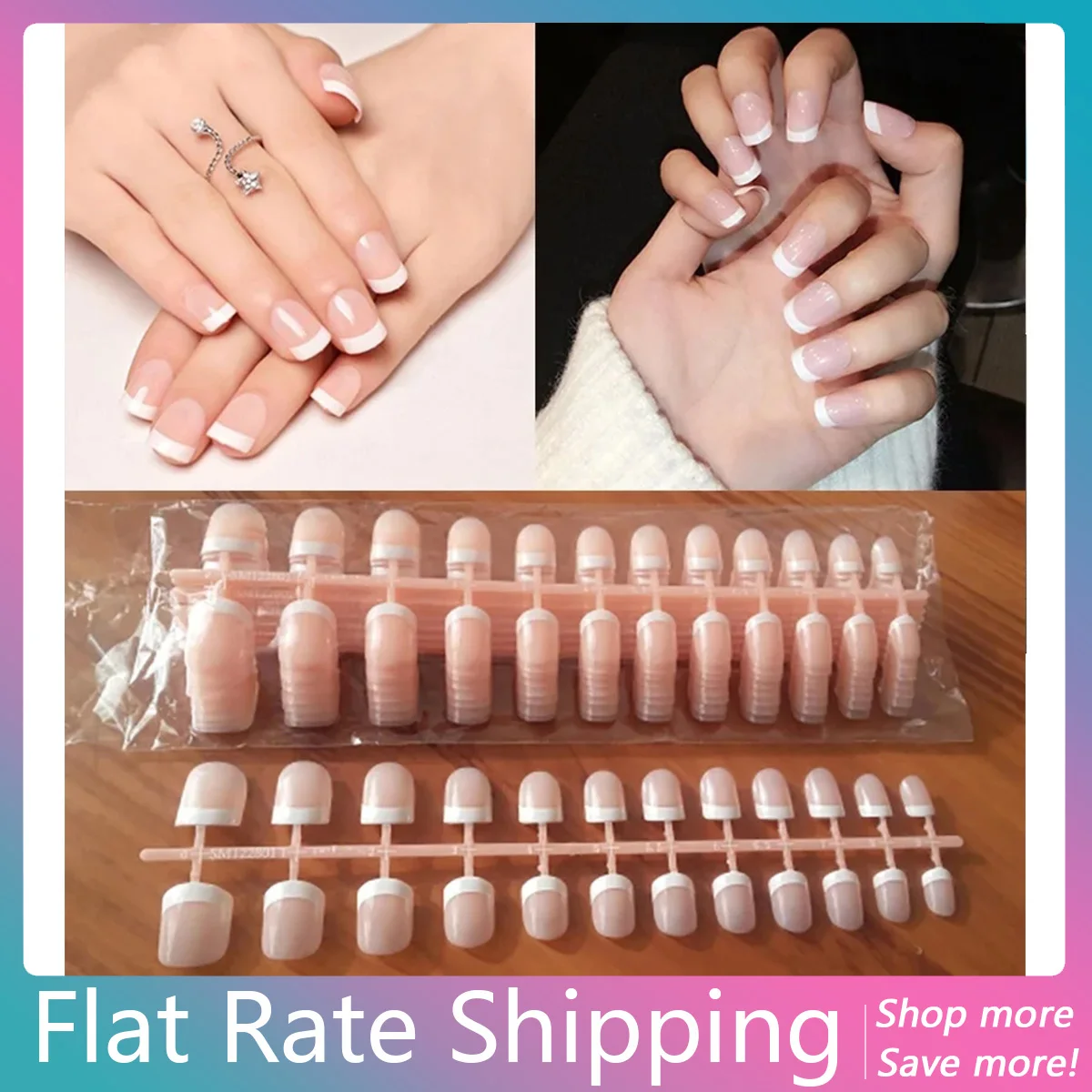 10 комплектов классических коротких накладных ногтей для французского маникюра, искусственные бриллиантовые ногти с полным покрытием, Типсы для французского маникюра
10 комплектов классических коротких накладных ногтей для французского маникюра, искусственные бриллиантовые ногти с полным покрытием, Типсы для французского маникюра