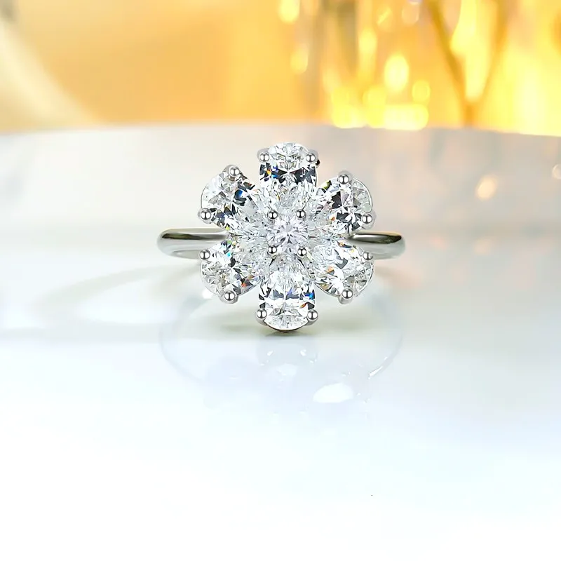 

Женское роскошное кольцо из серебра 925 пробы с искусственным белым бриллиантом в виде цветка, набор из высокоуглеродистого бриллианта, уникальный дизайн, универсальное и милое