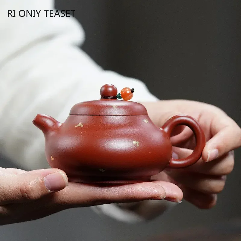 

150ml Yixing Purple Clay Teapots Famous Artists Handmade Tea Pot Raw Ore Dahongpao Zhu Mud Beauty Kettle Chinese Zisha Tea Set