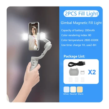 DJI om용 필 라이트 폰 클램프, 색상 온도 조절 가능, Osmo Mobile 6, Insta360 플로우 짐벌, LED 조명 액세서리, 4, 5, 6, SE 상품 이미지