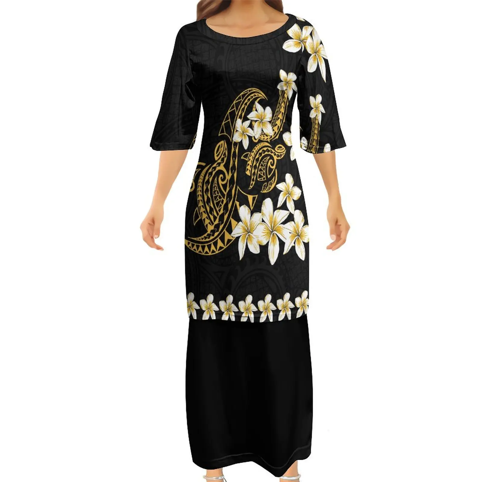 

Summer Hot Polynesian Tribal Design Women'S Crew-Neck Dress Breathable Dress Puletasi Ethnic Dress Free Shipping