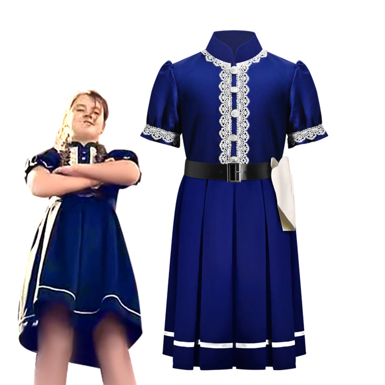 

Детское летнее платье из фильма «Кукуруза Айден», королевский синий костюм для косплея, одежда для детей и родителей на Хэллоуин с черным ремнем и кольцом