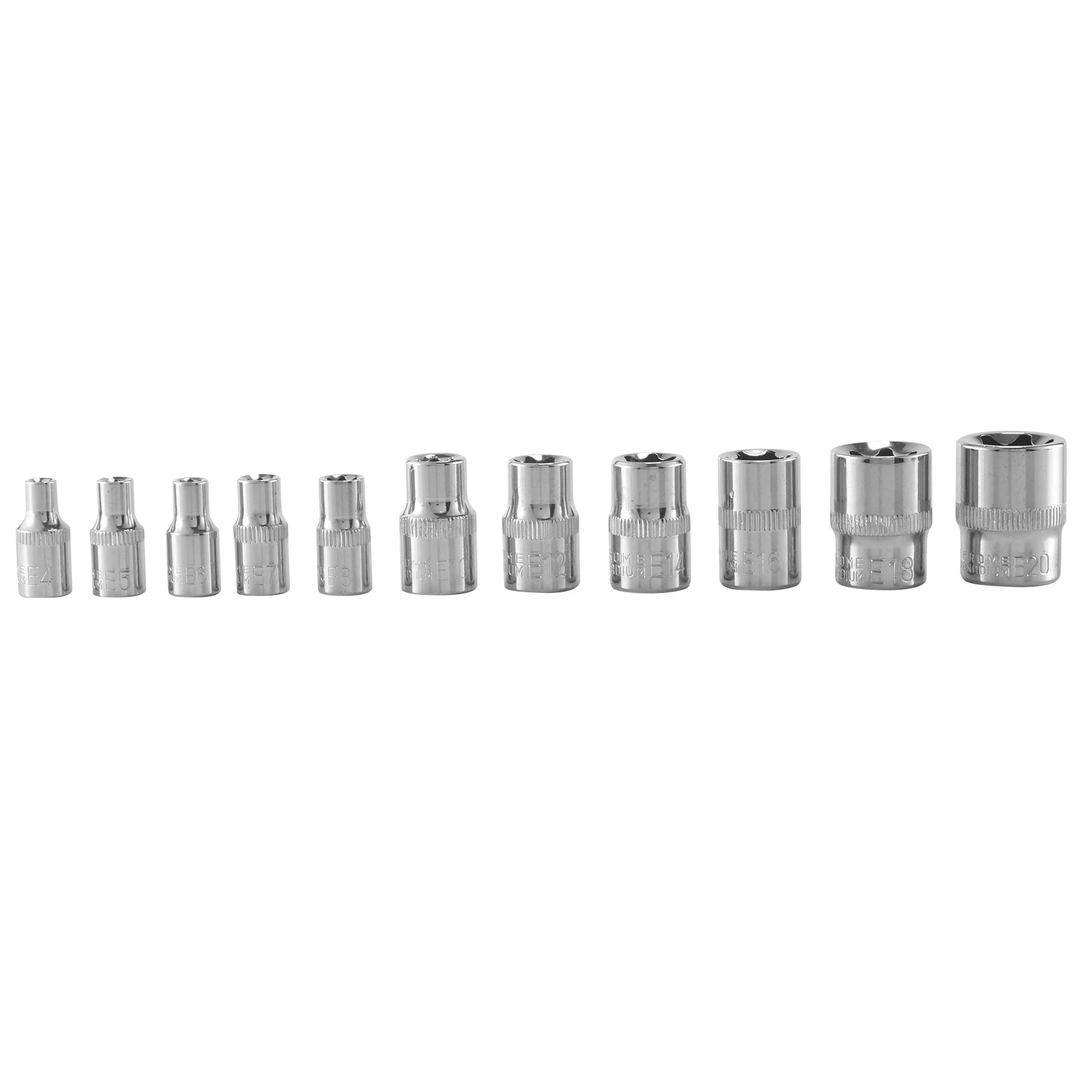 11Pc Female E Torx Star Socket Set Rail E4 - E20 External Star Torque Socket Set
11Pc Female E Torx Star Socket Set Rail E4 - E20 External Star Torque Socket Set