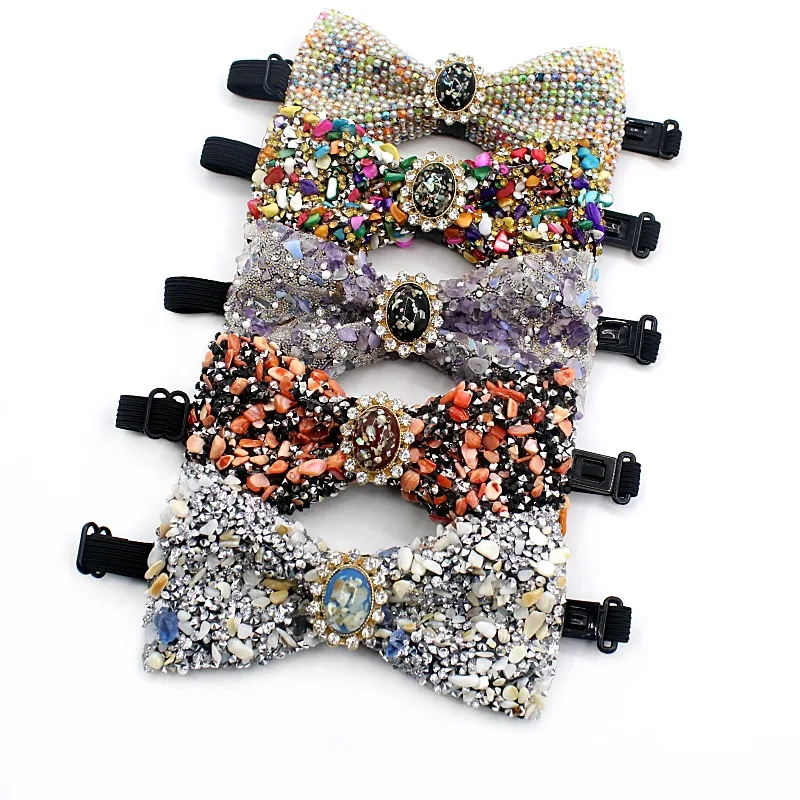 

Shining Crystal Bow Tie Pearl Butterfly Banquet Necktie Mens Groom Wedding Party Bowknot Necktie Shirt Collar Accessories