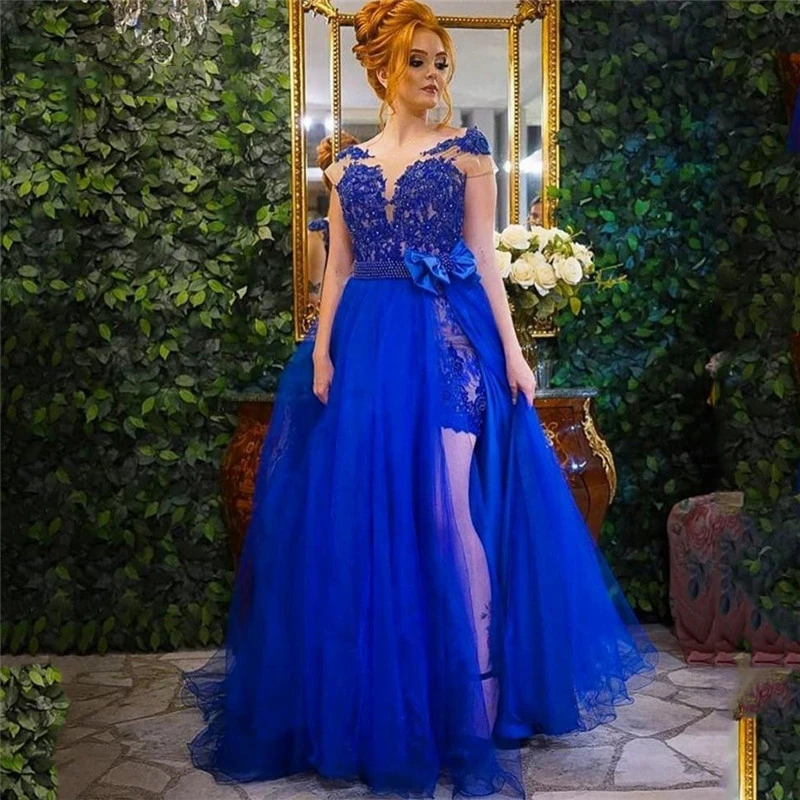 Private Custom Blue Bow Elegant Evening Dress With Short-Sleeve O-Neck Side Slit Floor-Length Prom Formal Party Ball Gown
Private Custom Blue Bow Elegant Evening Dress With Short-Sleeve O-Neck Side Slit Floor-Length Prom Formal Party Ball Gown