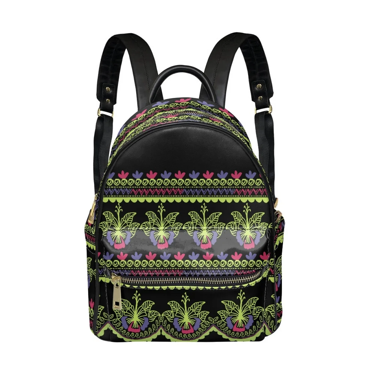 

New Fashion Women Backpack Polynesian Tribal Plumeria Hibiscus Print PU Leather Backpack for Teenage Girls