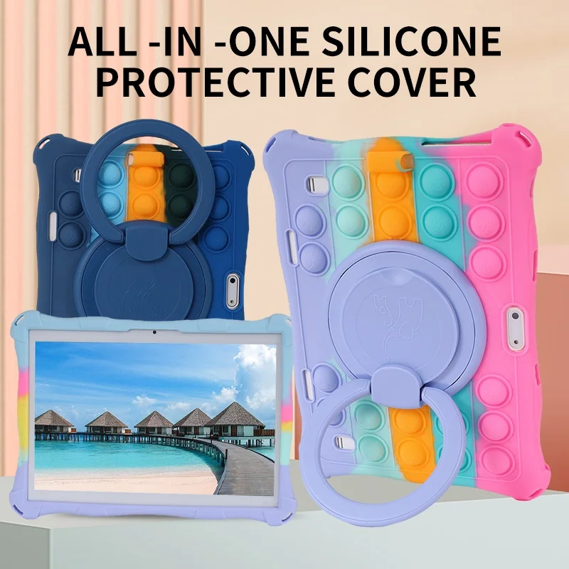 

For ALLDOCUBE IPlay 20S M5X Pro M5X M5XS M5S 10.1 Inch Tablets Case 360 Rotation Hand Ring Kickstand Push Bubble Silicone Cover