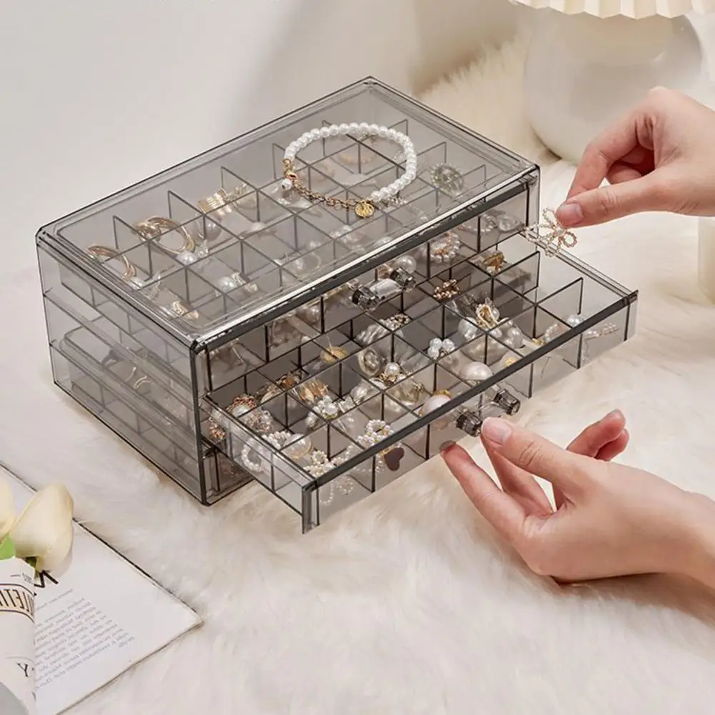 

Jewelry Organizer Box Dustproof Stackable Jewelry Organizer Capacity Container with 72 Grids for Earrings Rings Jewelry Storage