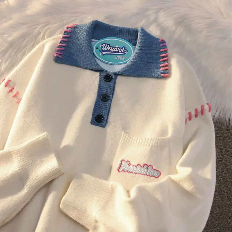 Harajuku Jumper for Men and Women Couple Polo Collar Knit Salt Cool Tops Slouchy Design Sense 2024
Harajuku Jumper for Men and Women Couple Polo Collar Knit Salt Cool Tops Slouchy Design Sense 2024