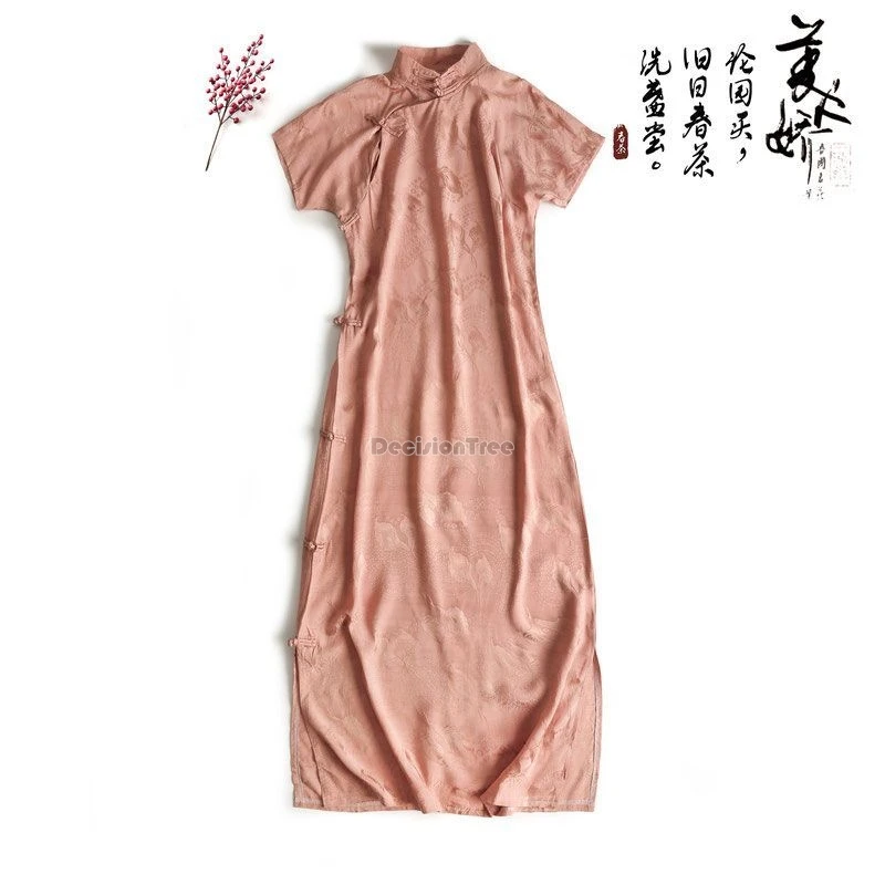 

Женское платье-Ципао с коротким рукавом, винтажное китайское традиционное элегантное платье с воротником-стойкой и принтом в стиле ретро, w298, 2024