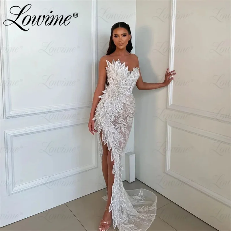 

Luxury See Through Long Celebrity Dresses Crystals Mermaid High Split Prom Dress Couture Sexy Party Gowns Woman Evening Dresses
