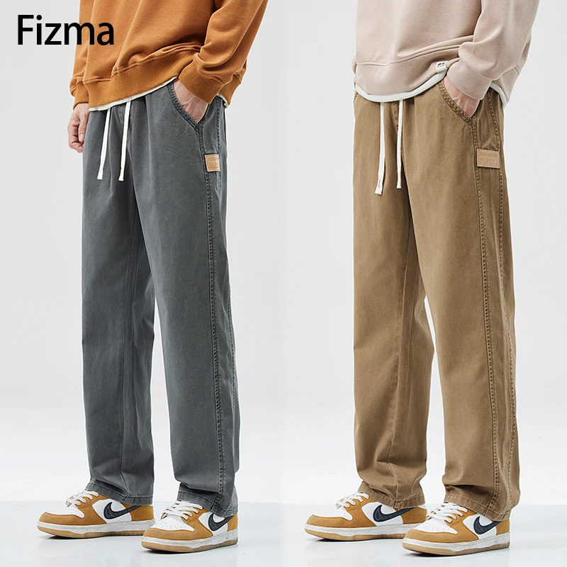 

Fizma 2024 New In Loose Straight Trousers For Men Solid Versatile Pants Splicing Design Men's Overalls Cotton Casual Pants Male