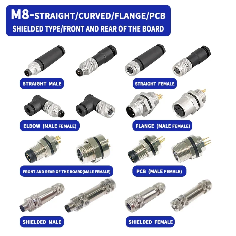 5/20 Sets M8 waterproof connector 3/4/5/6/8 Pin male female straight 90 degree aviation plug socket sensor cable with shielding
5/20 Sets M8 waterproof connector 3/4/5/6/8 Pin male female straight 90 degree aviation plug socket sensor cable with shielding