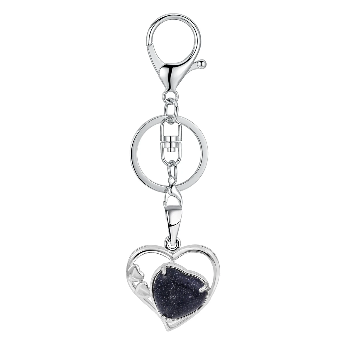 

JOYA GIFT Blue Goldstone Heart Keychain for Women Forever Gemstone Pendant KeyRing Chain Jewelry Valentine's Day Anniversary