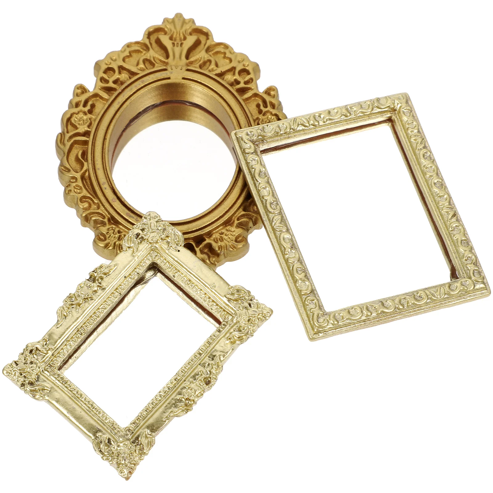 

3 Pcs Dollhouse Mirror Mini Supplies Miniature Classical Gold Home Decor Small Decors Tiny Plastic Prop Child Accessories