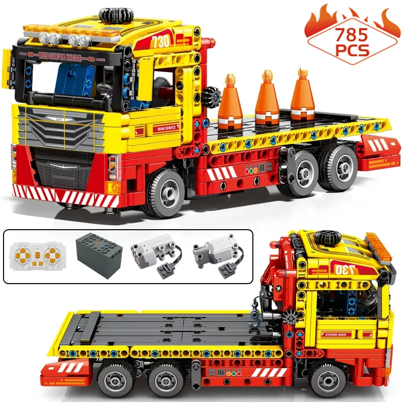 

High-Tech Remote Control RC Flatbed Truck Building Blocks City Car Urban Road Rescue Vehicle Bricks Model Toys For Boys Gift MOC