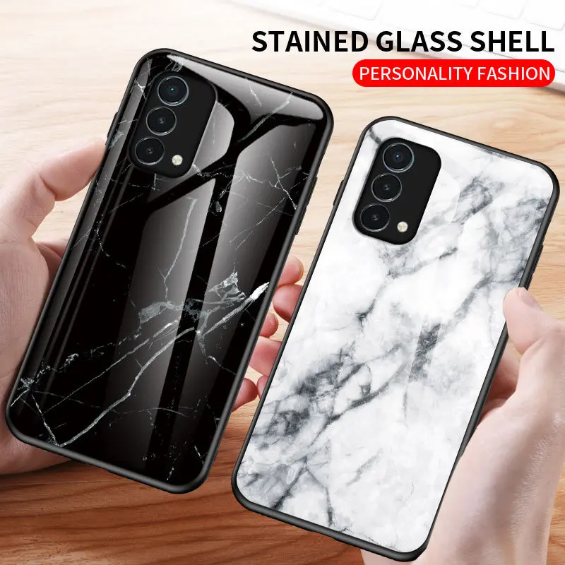 

For Oneplus Nord N200 DE2118 Case Shockproof Marble Tempered Glass Hard Back Cover Case Soft Bumper for Oneplus Nord N200 DE2117