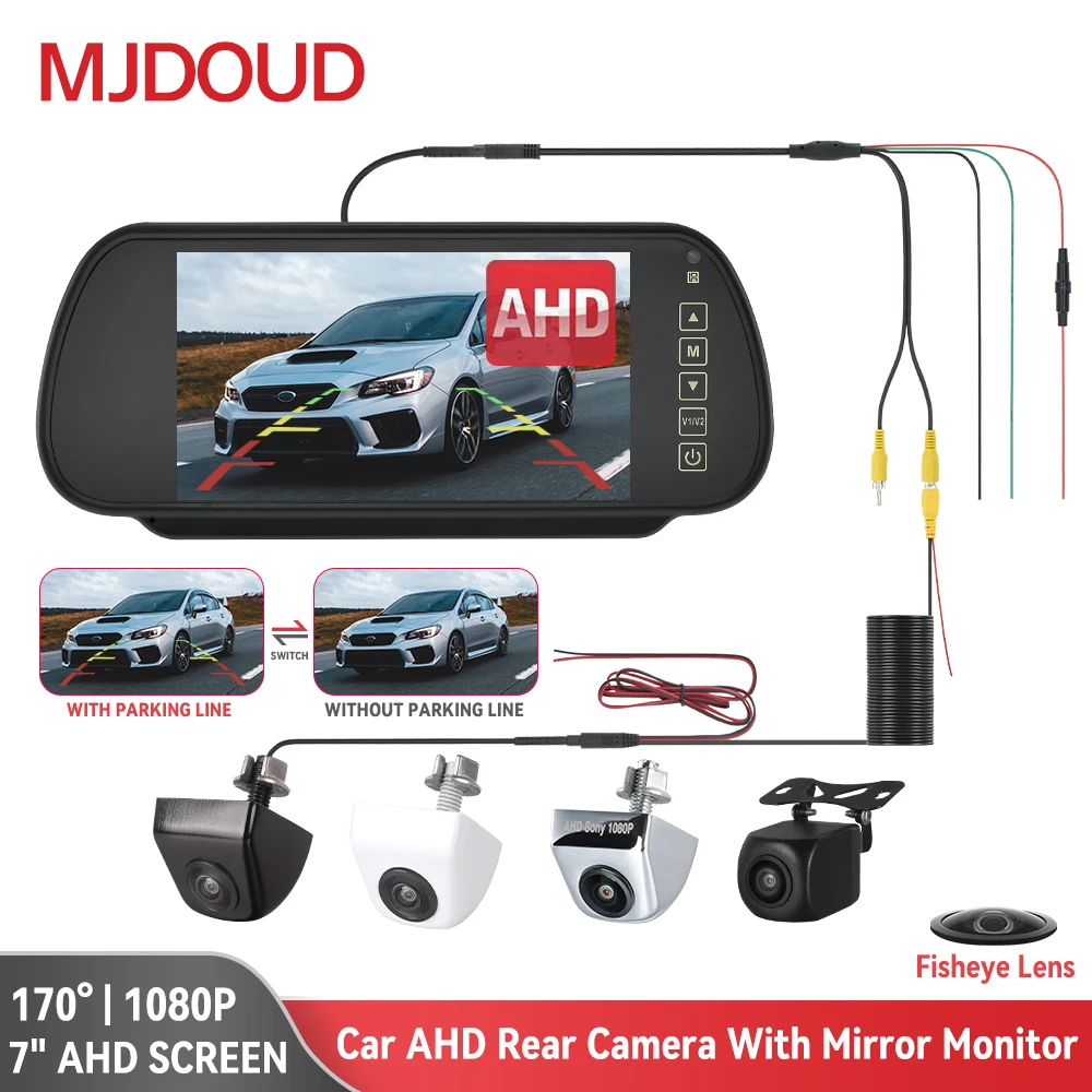 

MJDOUD 7" Car AHD Rear view Camera with AHD Mirror Monitor for Vehicle Parking 12-24V 1080P Night Vision Reversing Camera Screen