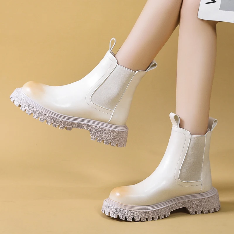 

Женская обувь 2023, модные зимние женские сапоги до середины икры без застежек, разноцветные водонепроницаемые женские сапоги на платформе и среднем каблуке с круглым носком