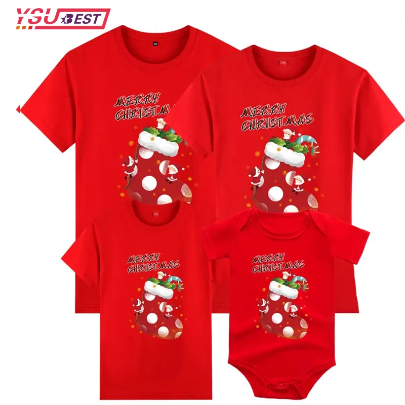 

Merry Christmas Family Matching Clothes Mother Father Daughter Son Kid Baby T-shirt Christmas Family Gift Red Santa Claus Shirt