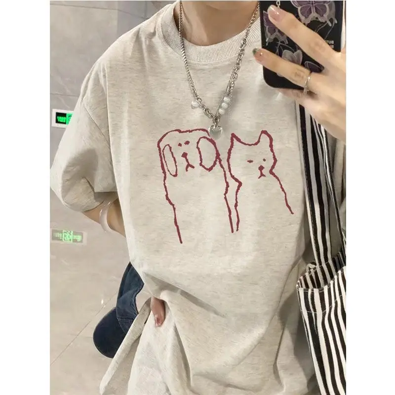 Pure cotton right shoulder gray short sleeved T-shirt for women new summer design niche American loose half sleeved y2k tops emo
Pure cotton right shoulder gray short sleeved T-shirt for women new summer design niche American loose half sleeved y2k tops emo