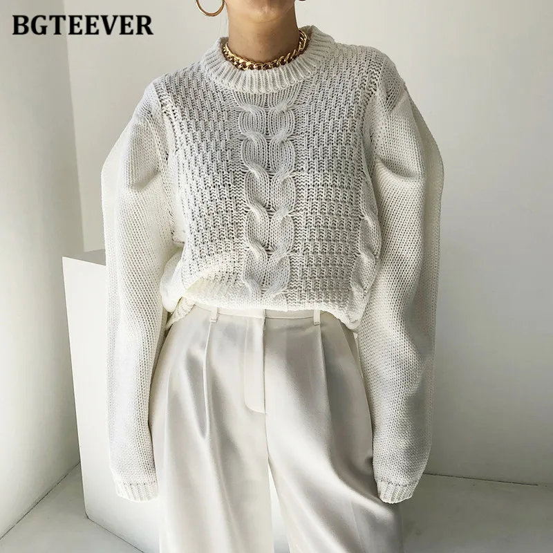 

BGTEEVER Vinatage Loose Women Knitted Sweater O-neck Long Sleeve Casual Warm Twisted Ladies Pullovers Female Knitwear