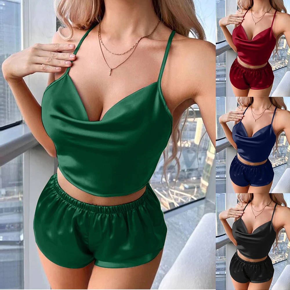 Women Sexy Pajamas Sets V Neck Sleepwear Sets Solid Color Loungewear Fashion Satin Nightwear Casual Lightweight Sleepwear
Women Sexy Pajamas Sets V Neck Sleepwear Sets Solid Color Loungewear Fashion Satin Nightwear Casual Lightweight Sleepwear