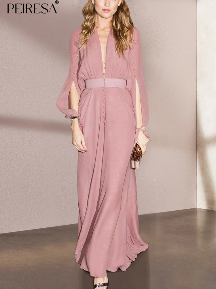 PEIRESA Runway Fashion Designer Spring Summer Chiffon Maxi Dress Women Elegant V Neck Long Sleeve Hollow Out Beading Dresses
PEIRESA Runway Fashion Designer Spring Summer Chiffon Maxi Dress Women Elegant V Neck Long Sleeve Hollow Out Beading Dresses