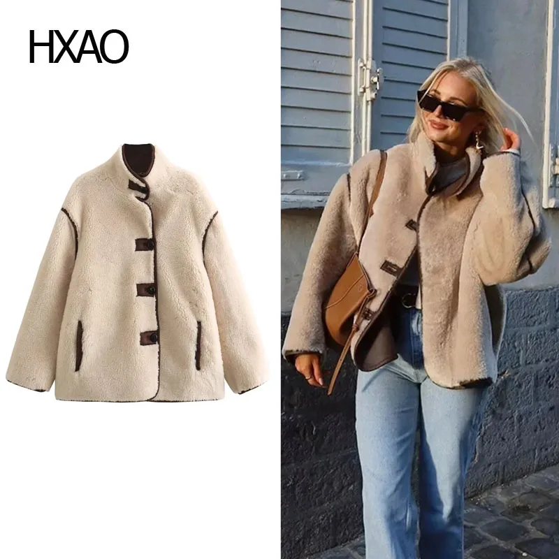 

HXAO Women Faux Fur Bomber Jacket Winter Jacket Fur Coat Teddy Jacket Woman Fashion Cropped Jackets Duffle Coat New In Outerwear