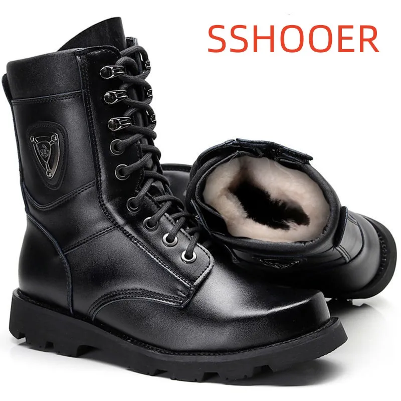 

Sshooer Men Boots Army Special Force Combat Military Tactical Boots Outdoor Hiking Walk Shoes Warm Wool Soft Plush Winter Shoe