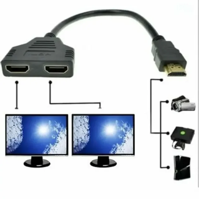 Répartiteur en Y Double Port HDMI, câble adaptateur 1 en 2 sorties, convertisseur de connexion, HD 1080P V1.4 mâle à Double femelle 1