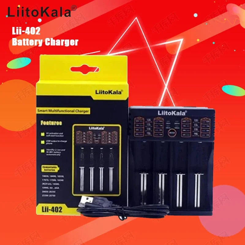 LiitoKala Lii-402 Lipo Battery Charger Suitable For 3.7V18650 18350 18500 21700 26650 1.2vaanimh Com 5v USB.
LiitoKala Lii-402 Lipo Battery Charger Suitable For 3.7V18650 18350 18500 21700 26650 1.2vaanimh Com 5v USB.