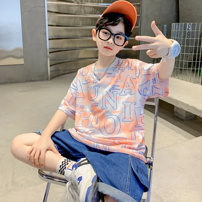 Летняя одежда, Детская футболка для мальчиков, хлопковые топы с коротким рукавом и буквенным принтом и круглым вырезом, детская одежда для детей 4, 6, 8, 10, 12, 14 лет
Летняя одежда, Детская футболка для мальчиков, хлопковые топы с коротким рукавом и буквенным принтом и круглым вырезом, детская одежда для детей 4, 6, 8, 10, 12, 14 лет