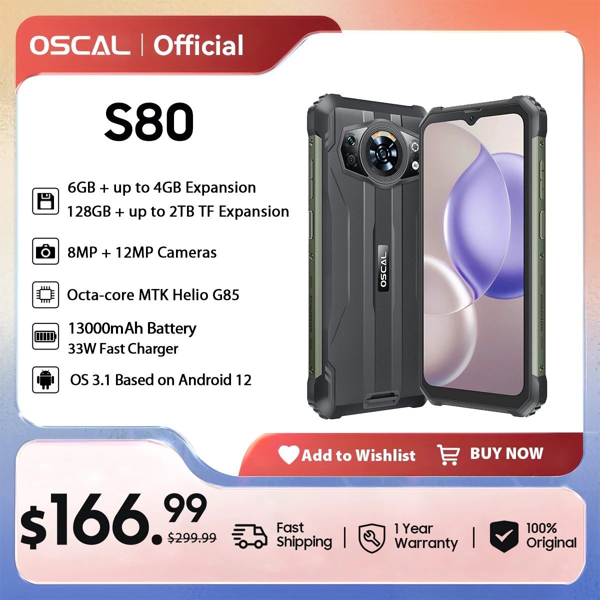 Водонепроницаемый прочный телефон OSCAL S80 G85, 6 ГБ + 128 Гб, Смартфон Android 12 мобильный телефон, 13000 мАч, сотовый телефон с быстрой зарядкой
Водонепроницаемый прочный телефон OSCAL S80 G85, 6 ГБ + 128 Гб, Смартфон Android 12 мобильный телефон, 13000 мАч, сотовый телефон с быстрой зарядкой