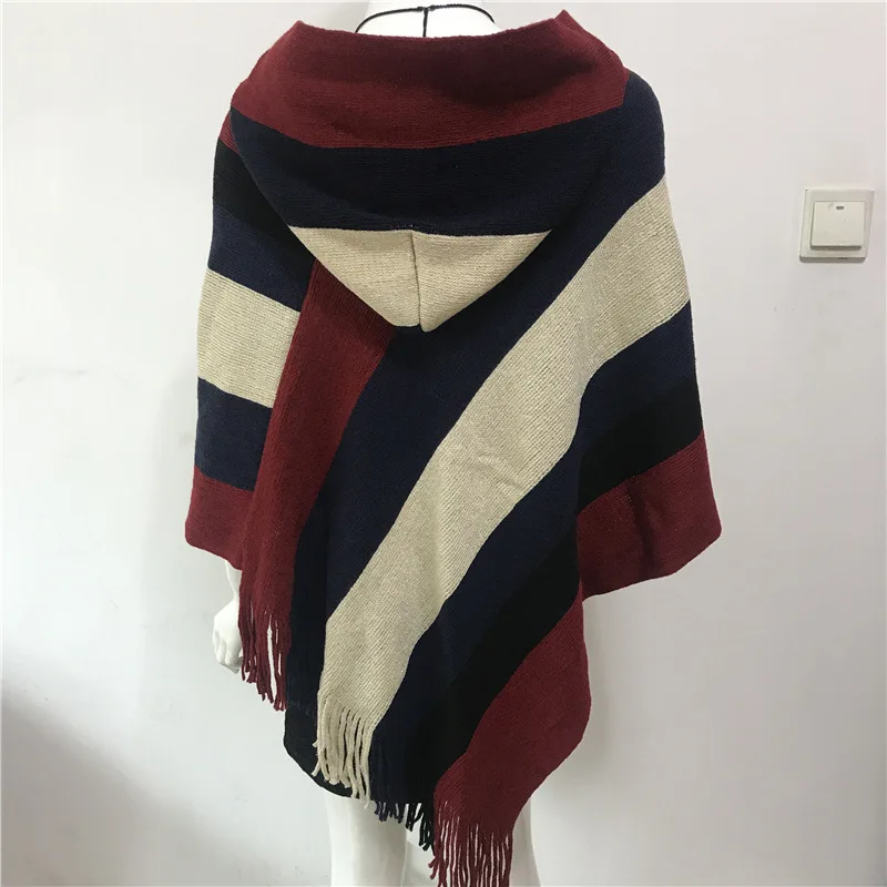 Autumn and Winter New High Neck Striped Bright Silk Tassel Women's Cape and Shawl Hooded Warm Cloak European and American Sleeve
Autumn and Winter New High Neck Striped Bright Silk Tassel Women's Cape and Shawl Hooded Warm Cloak European and American Sleeve