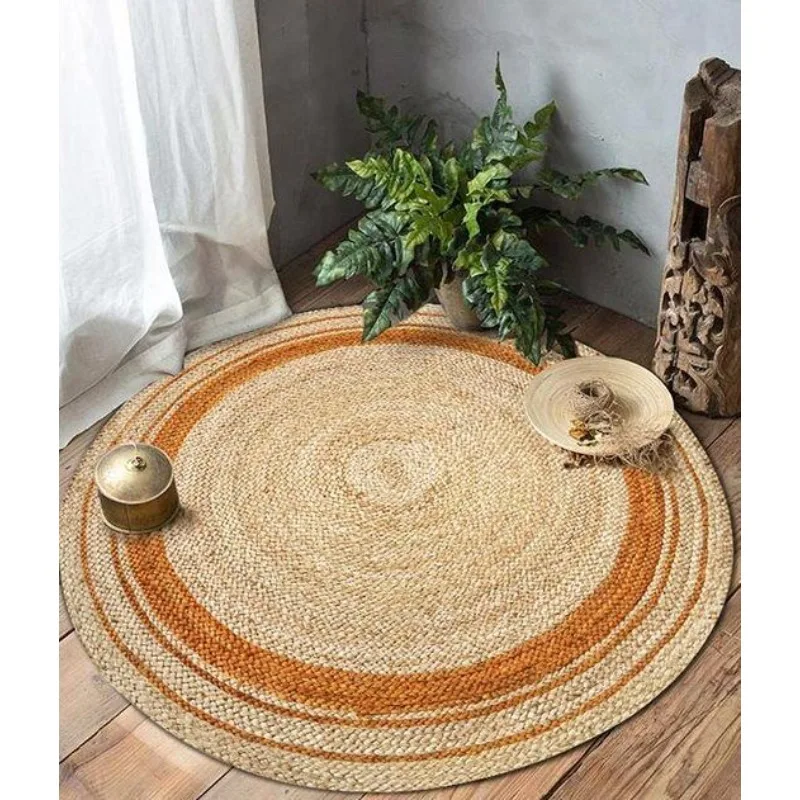 

Rug Jute Round 100% Natural Farmhouse Braided Style Area Rug Living Room Carpet