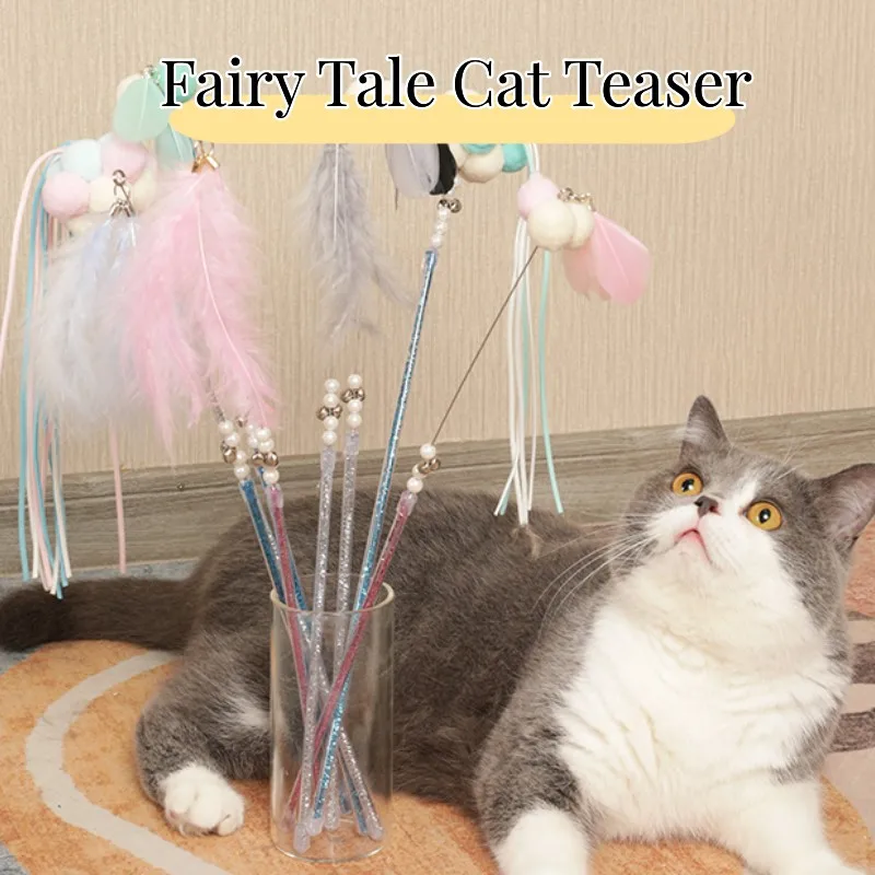 

The Fairy Tale Cat Teaser Stick Wand Pet Play Plush Ball Toy Trefoil Clover 2023 Accessories Supplies