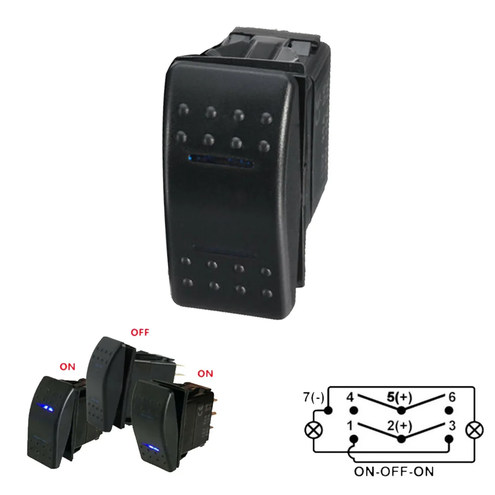High Quality Rocker Switch - Blue LED, 7 Pin, ABS Plastic, DC 12V 20A / 24V 10A, On-Off-On, Bipolar Double End
High Quality Rocker Switch - Blue LED, 7 Pin, ABS Plastic, DC 12V 20A / 24V 10A, On-Off-On, Bipolar Double End