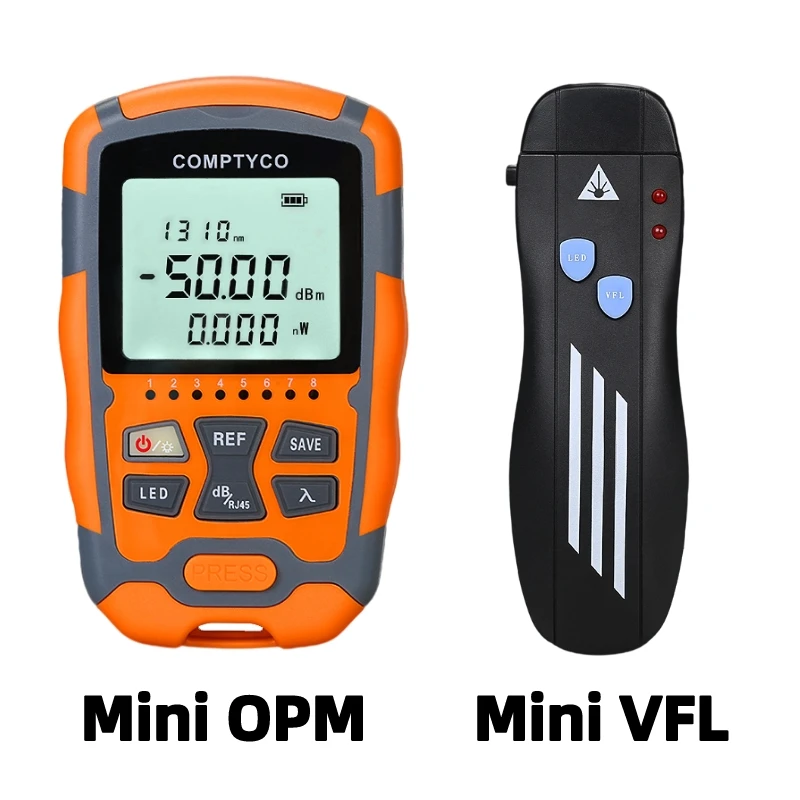 Mini Optical power meter (-50~+26dBm) & Mini Visual Fault Locator (1/10/20/30/50mW) Fiber optic Tester (OPM and VFL Optional)
Mini Optical power meter (-50~+26dBm) & Mini Visual Fault Locator (1/10/20/30/50mW) Fiber optic Tester (OPM and VFL Optional)