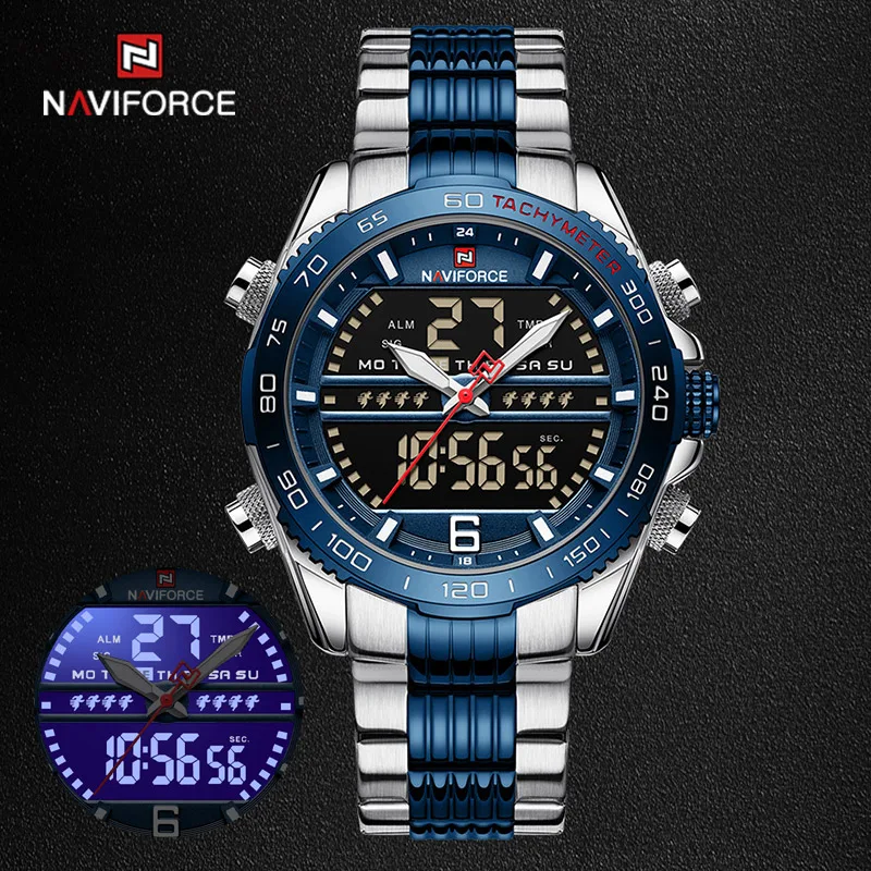 NAVIFORCE Men's Watches Waterproof Casual Led Digital Dial Clock Stainless Steel Strap Relogio Masculino Luminous Men Wristwatch
NAVIFORCE Men's Watches Waterproof Casual Led Digital Dial Clock Stainless Steel Strap Relogio Masculino Luminous Men Wristwatch
