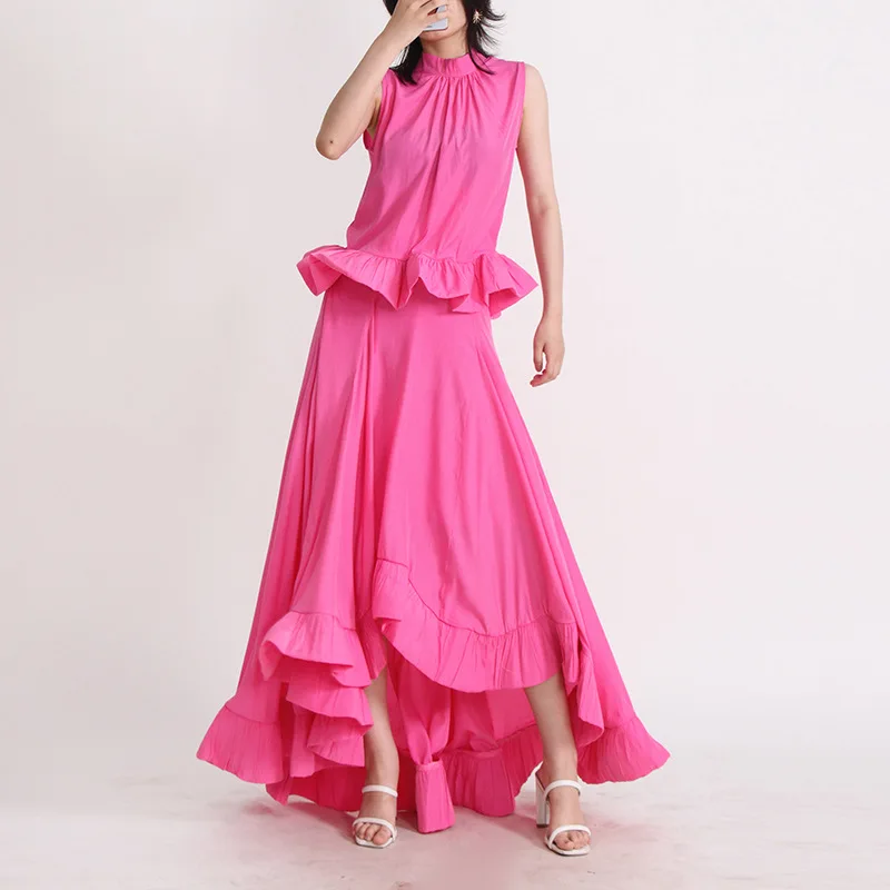 French Court Style Two-Piece 2024 New Sleeveless Vest Design With Ruffle Edge And Oversized Hem, Solid Color Set For Women
French Court Style Two-Piece 2024 New Sleeveless Vest Design With Ruffle Edge And Oversized Hem, Solid Color Set For Women