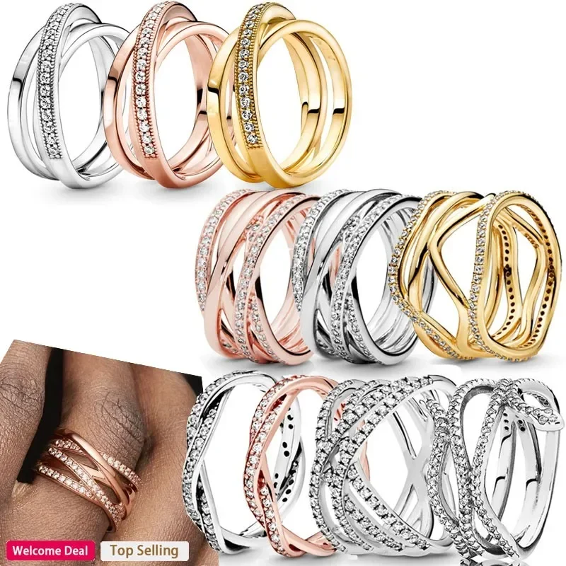 

Original Women's Popular 925 Sterling Silver Vintage Dense Multi Ring Wrapped Logo Snake Ring DIY Light Luxury Charm Jewelry